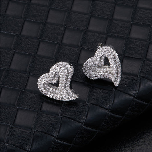 Iced Out Heart Stud Earrings